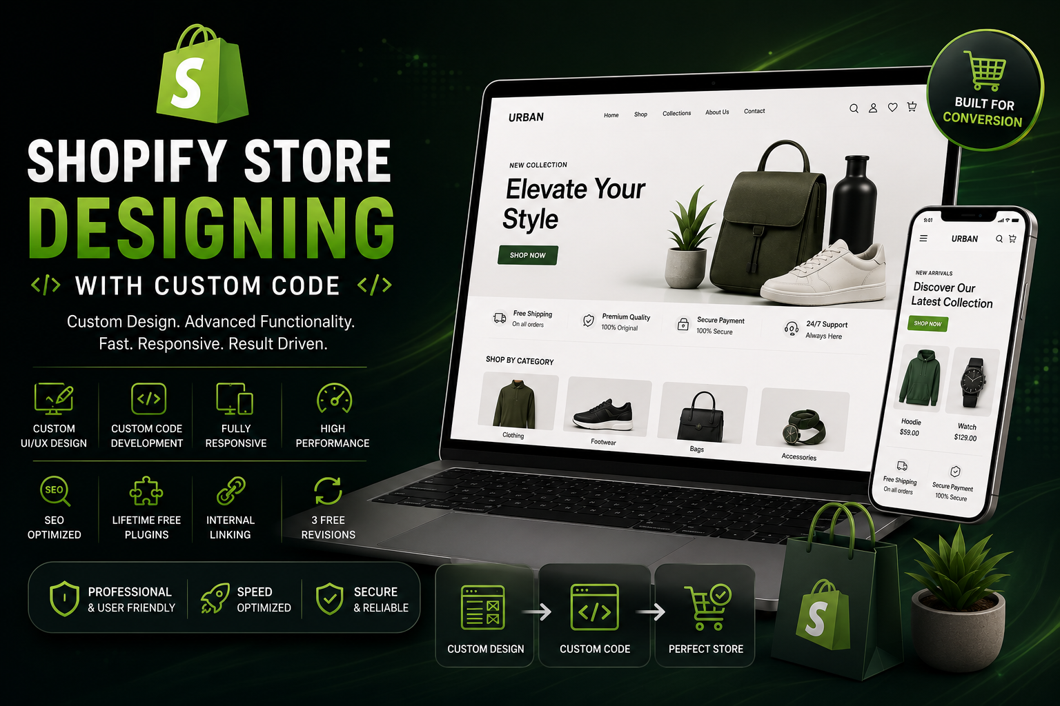 Shopify Store Designing With ( Custom Code )